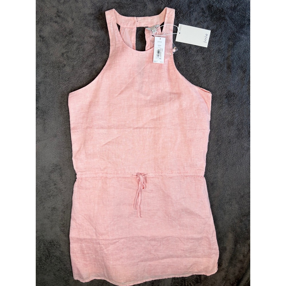 Joie Diega B Linen Dress Persimmon Pink Halter Mini Drawstring Waist NWT Small - Picture 1 of 5